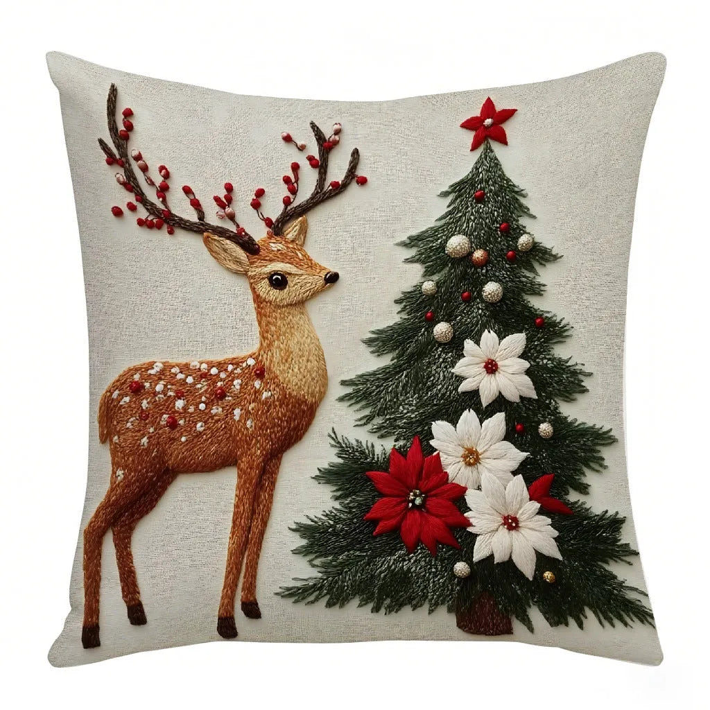Christmas festival elk rabbit print linen pillow cover 45x45 cm for sofa decor