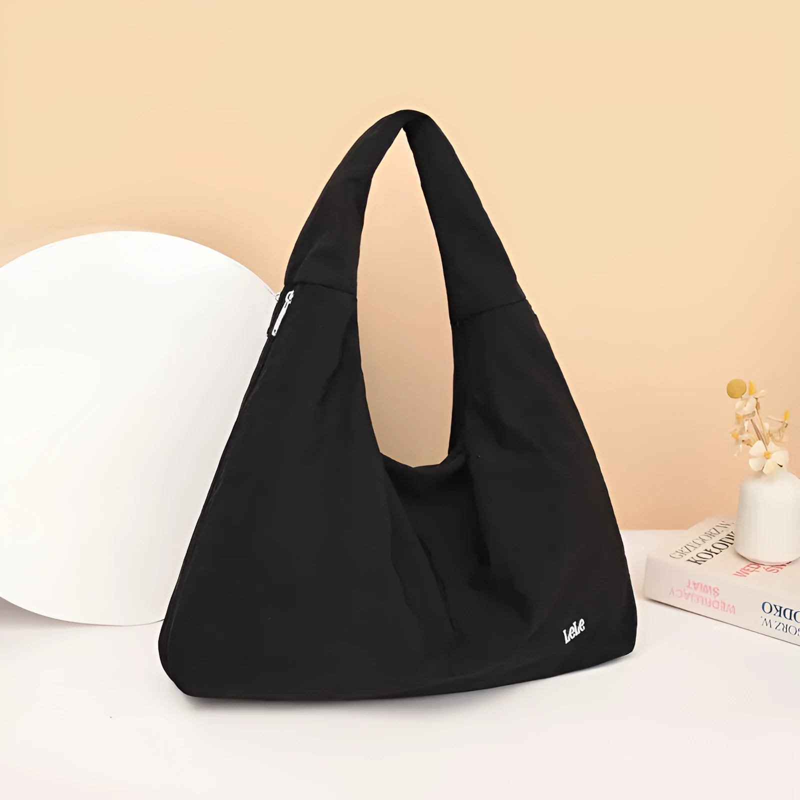 Nylon women's underarm bag with heart shape design in black blue khaki yellow colour options