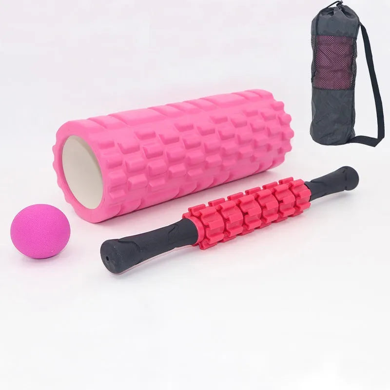 Black 33cm foam massage roller with six distinct segments for muscle recovery