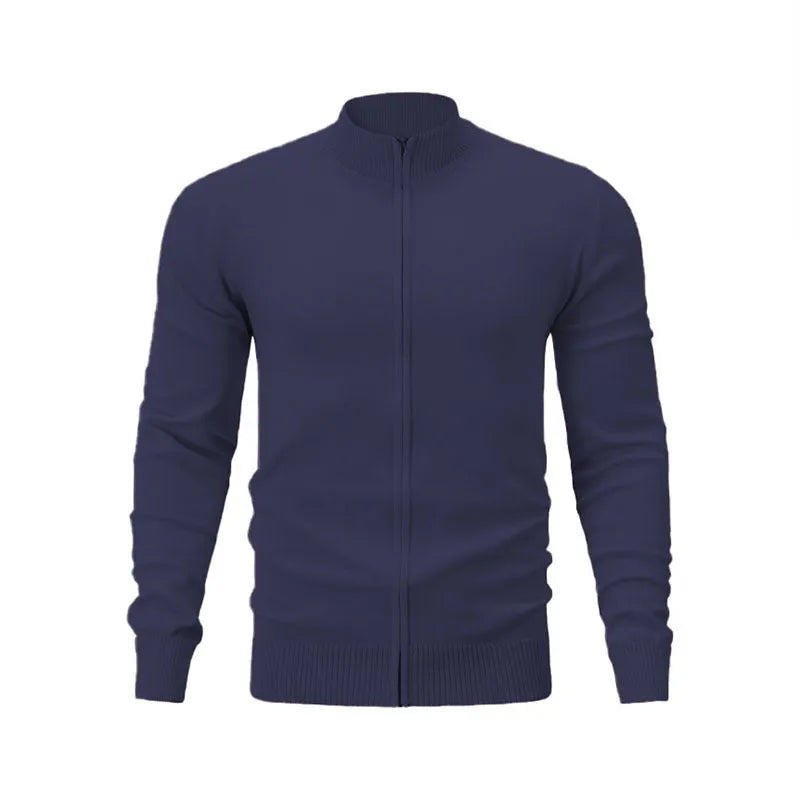 Men's cotton zip-up hoodie with stand collar in loose fit casual style