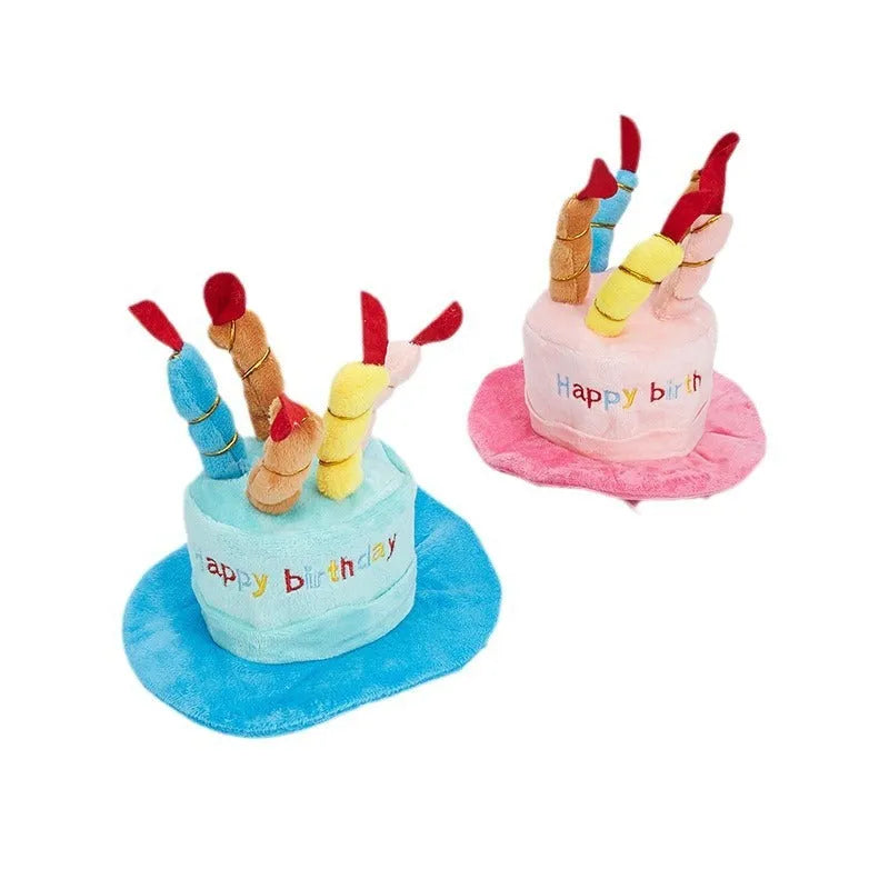 Blue dog-shaped birthday hat for small to medium dogs on a white background.