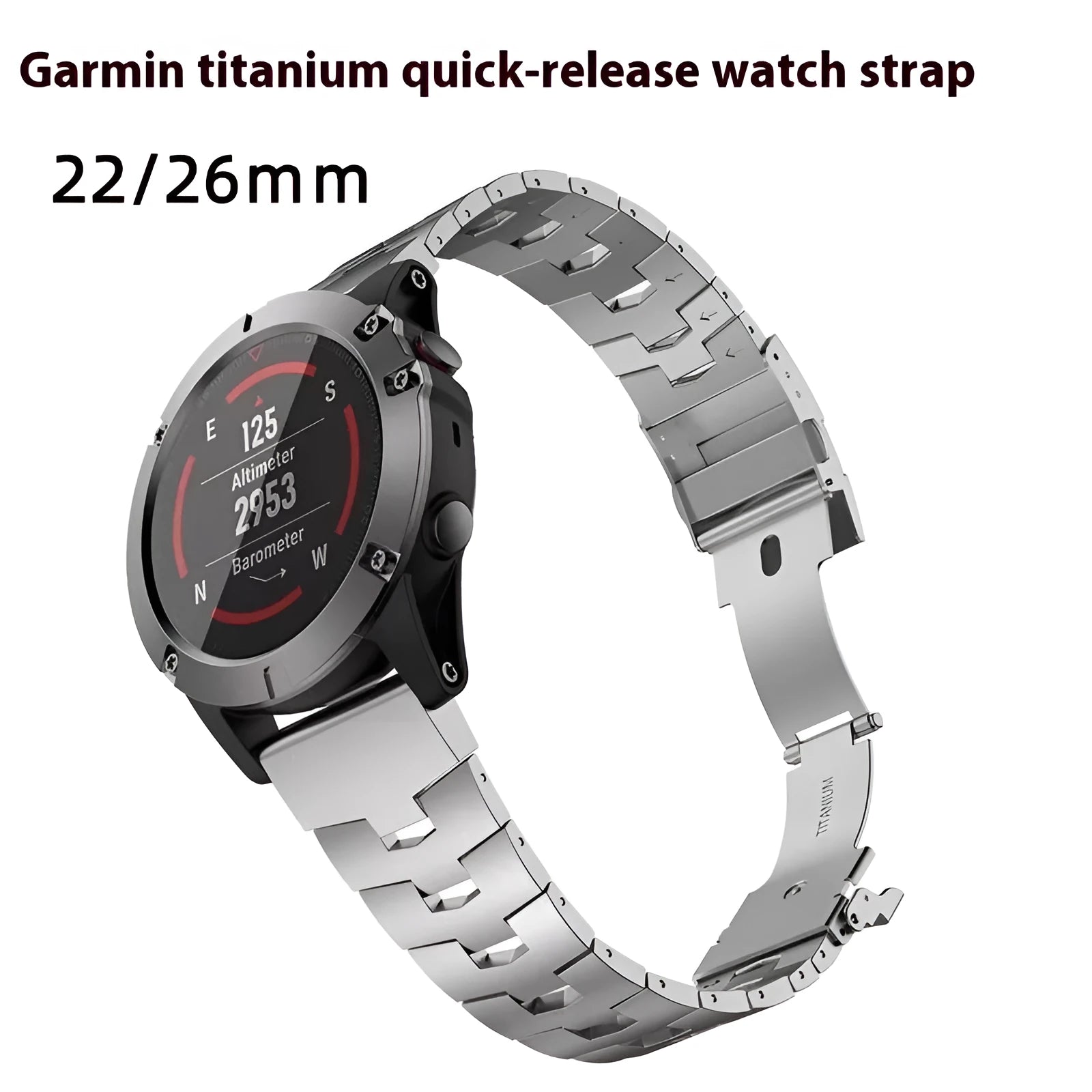Garmin Fenix and Jiaming series replacement watch strap in black, silver, or titanium colour