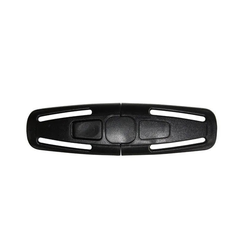 Black nylon seat belt buckle clip for 5-point child car seat harnesses, measuring 14.5cm long.