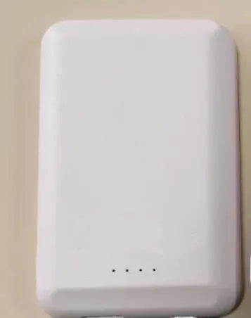 Magnetic wireless power bank in five colour options showing 5000mAh capacity
