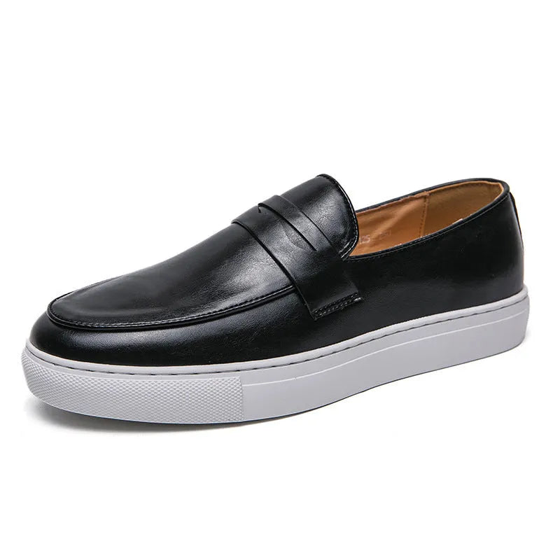 Plus size board shoes for men in brown with flat heel and rubber sole, size 44