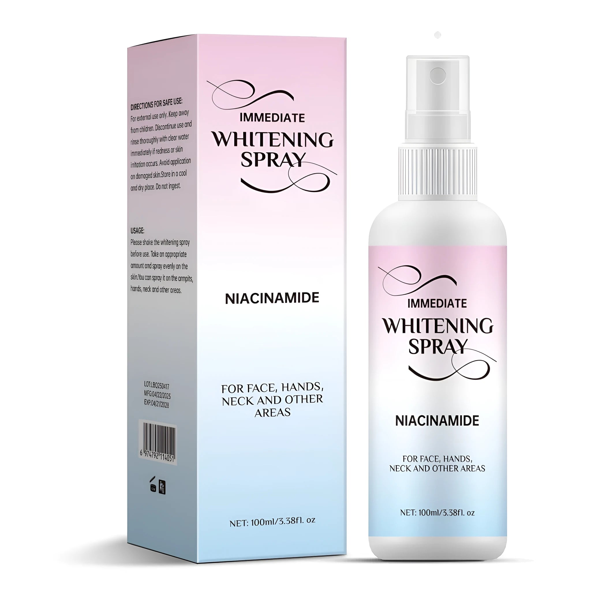 100ml whitening spray container with sweat-proof protection for skin brightening
