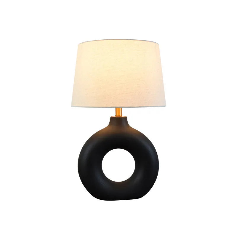 Japanese style pottery pot table lamp with button switch in white or black finish