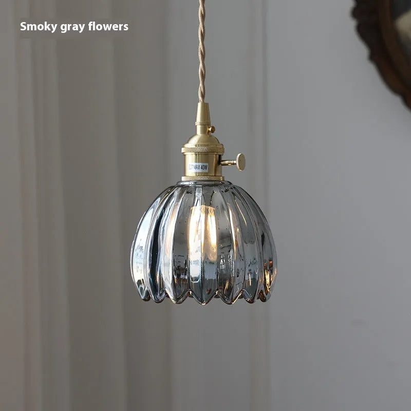 Vintage glass flower chandelier with Nordic design in amber colour for bedroom ceiling mounting