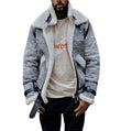 Men's off-white polyester jacket with large fur collar, zipper closure, loose fit in grey colour