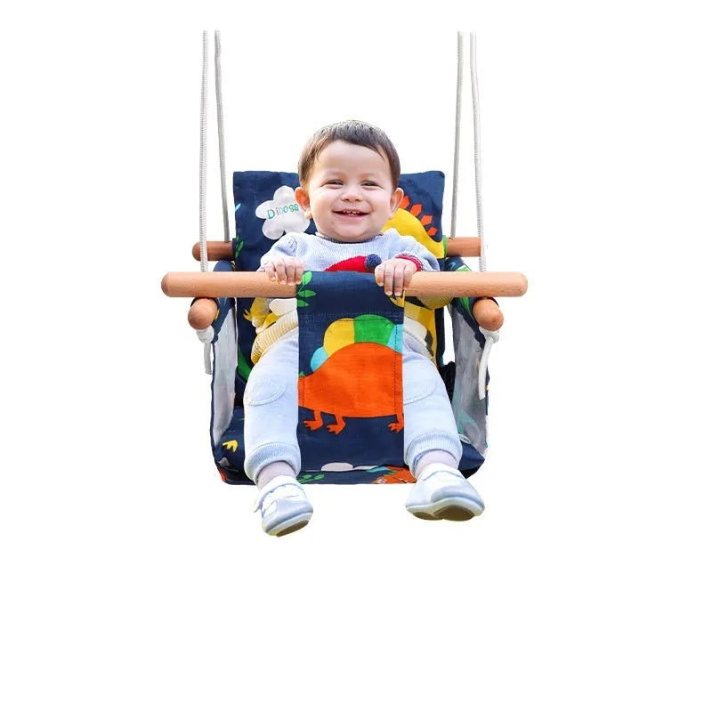 Blue cotton linen children's hanging chair swing for indoor outdoor use 25kg load capacity