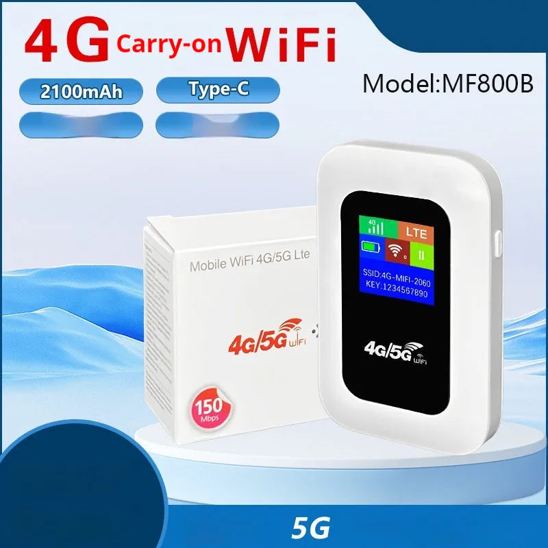 Portable 4G WiFi router measuring 11 x 7.5 x 2.8 cm with SIM slot and LED indicators
