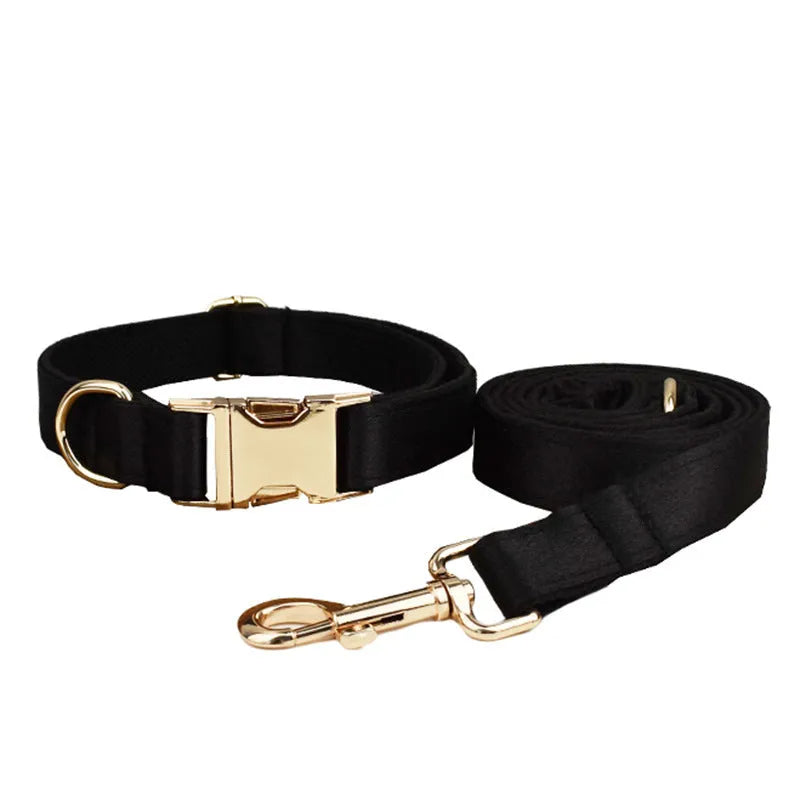 Cloth dog chest strap harness set with collar, leash, and decorative bow accessory in multiple sizes