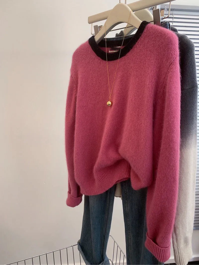 Idle Style soft glutinous polyester knitwear top in beige color, free size, pullover design for temperate commute