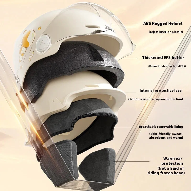 Electric motorcycle half helmet with removable visor in khaki colour with clear lens option