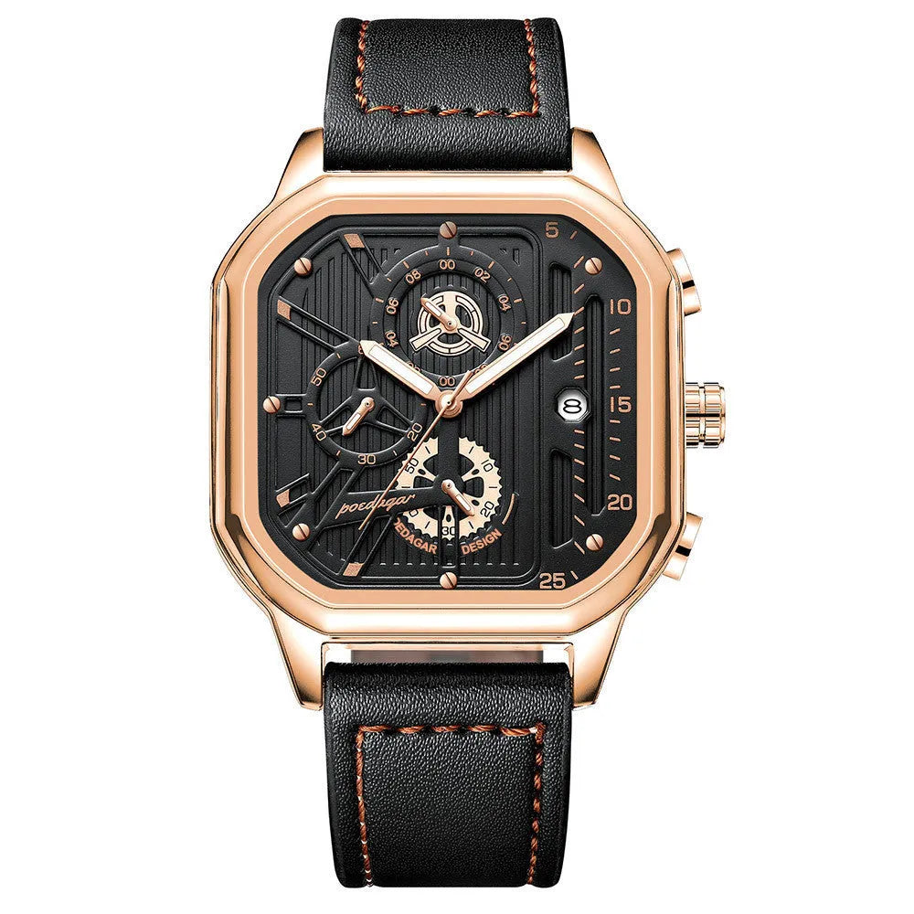 Men's slim 8mm quartz watch with belt-style strap in gold or silver shell options
