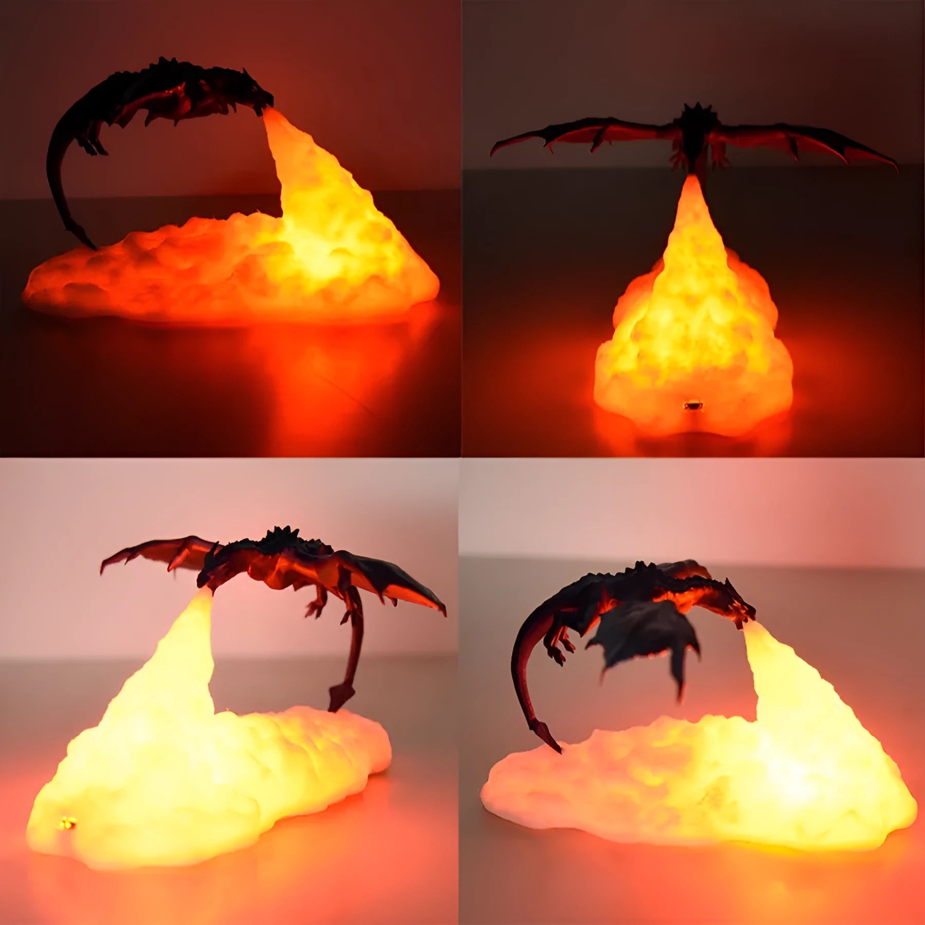 3D printed LED dragon night light with warm glow, biodegradable PLA, rechargeable, blue colour