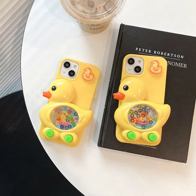 Yellow silicone iPhone case with 3D quicksand yellow duck design for anti drop protection