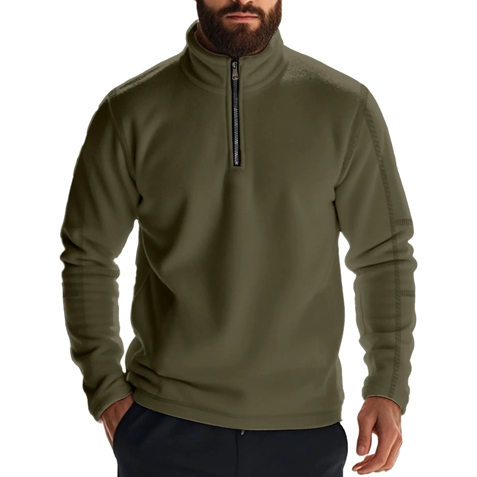 Men's fleece lined solid colour long sleeve pullover sweatshirt in light blue, front view, loose fit for casual winter wear