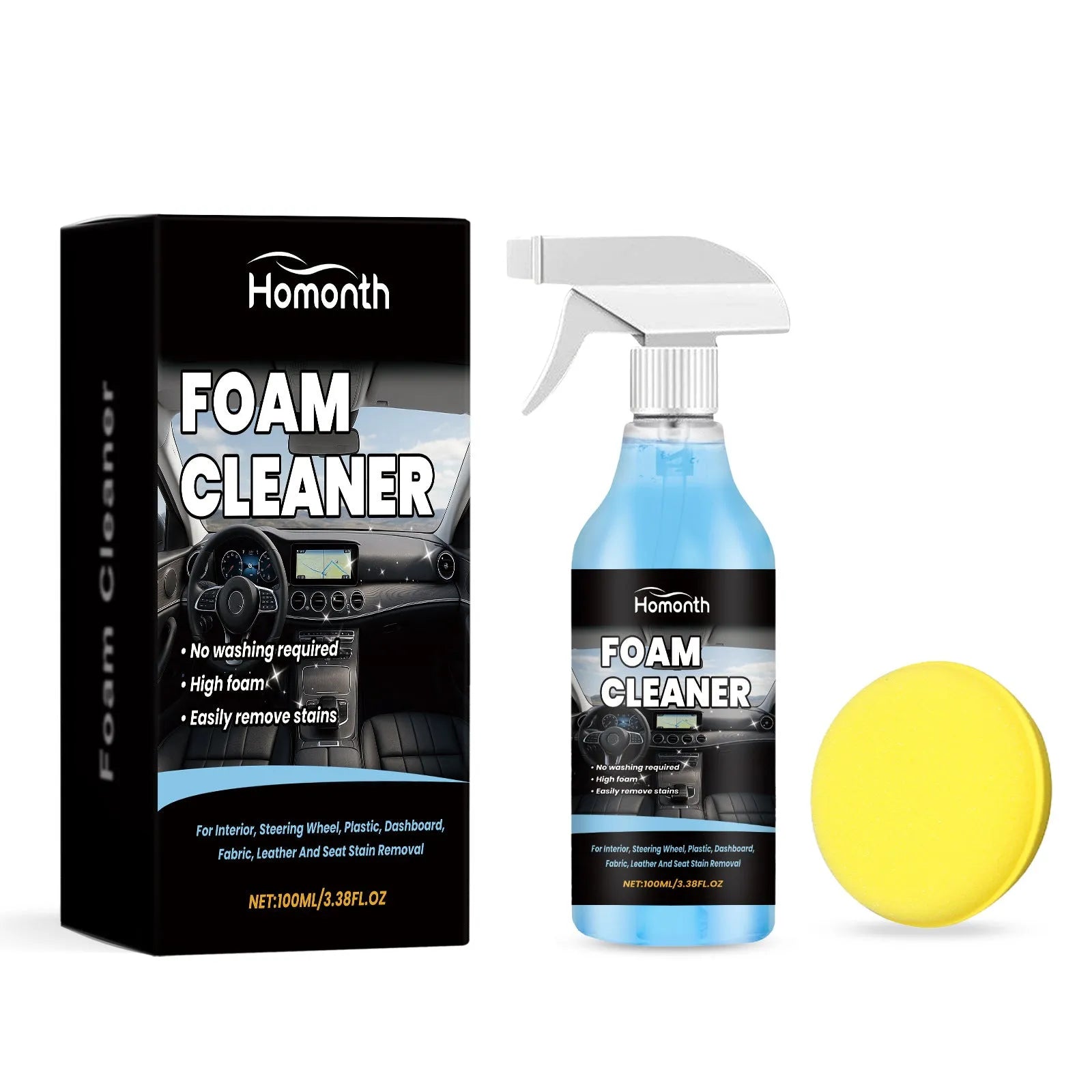 HOMONTH car interior foam cleaner 100ml with sponge and label