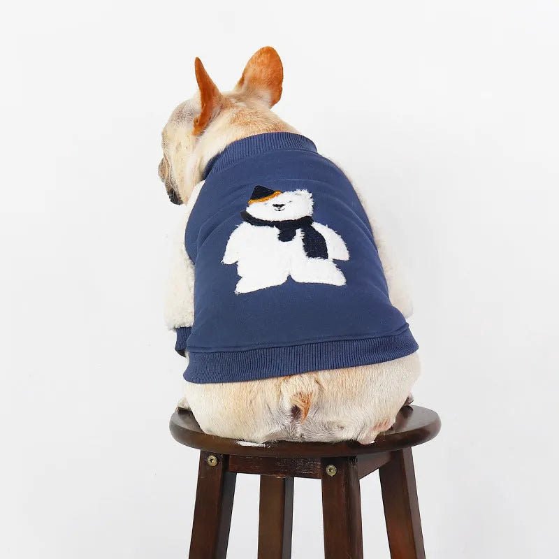 Dark blue cotton winter dog coat with thick fleece lining on a white background