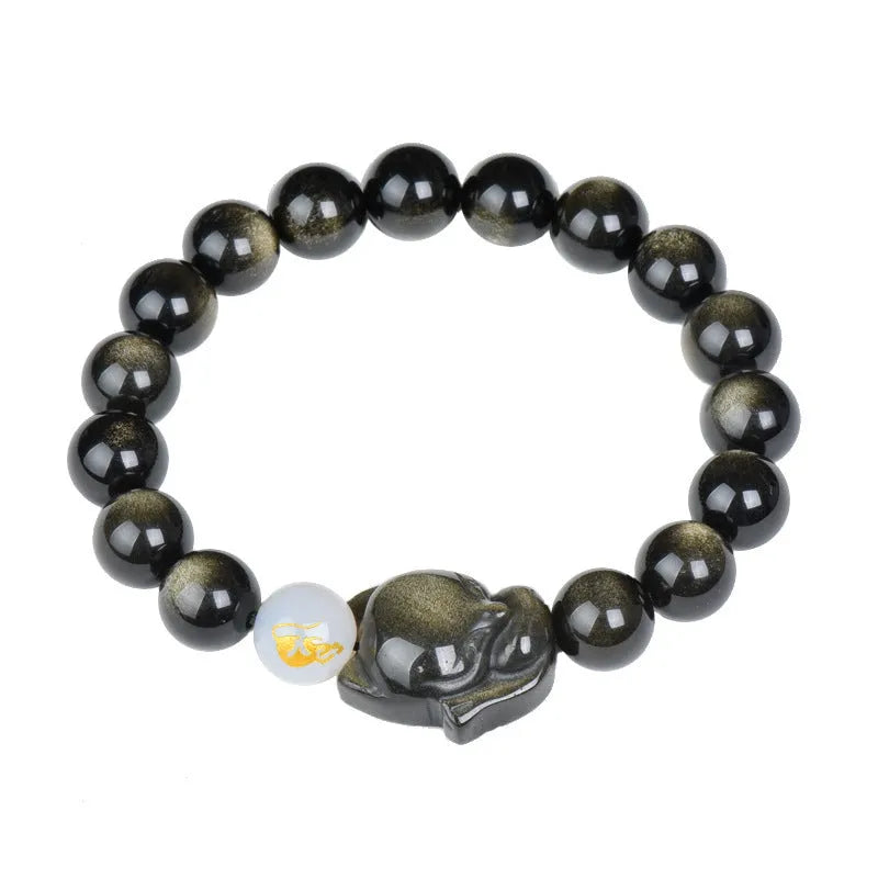 Natural obsidian bracelet with 10mm beads in three national style variations