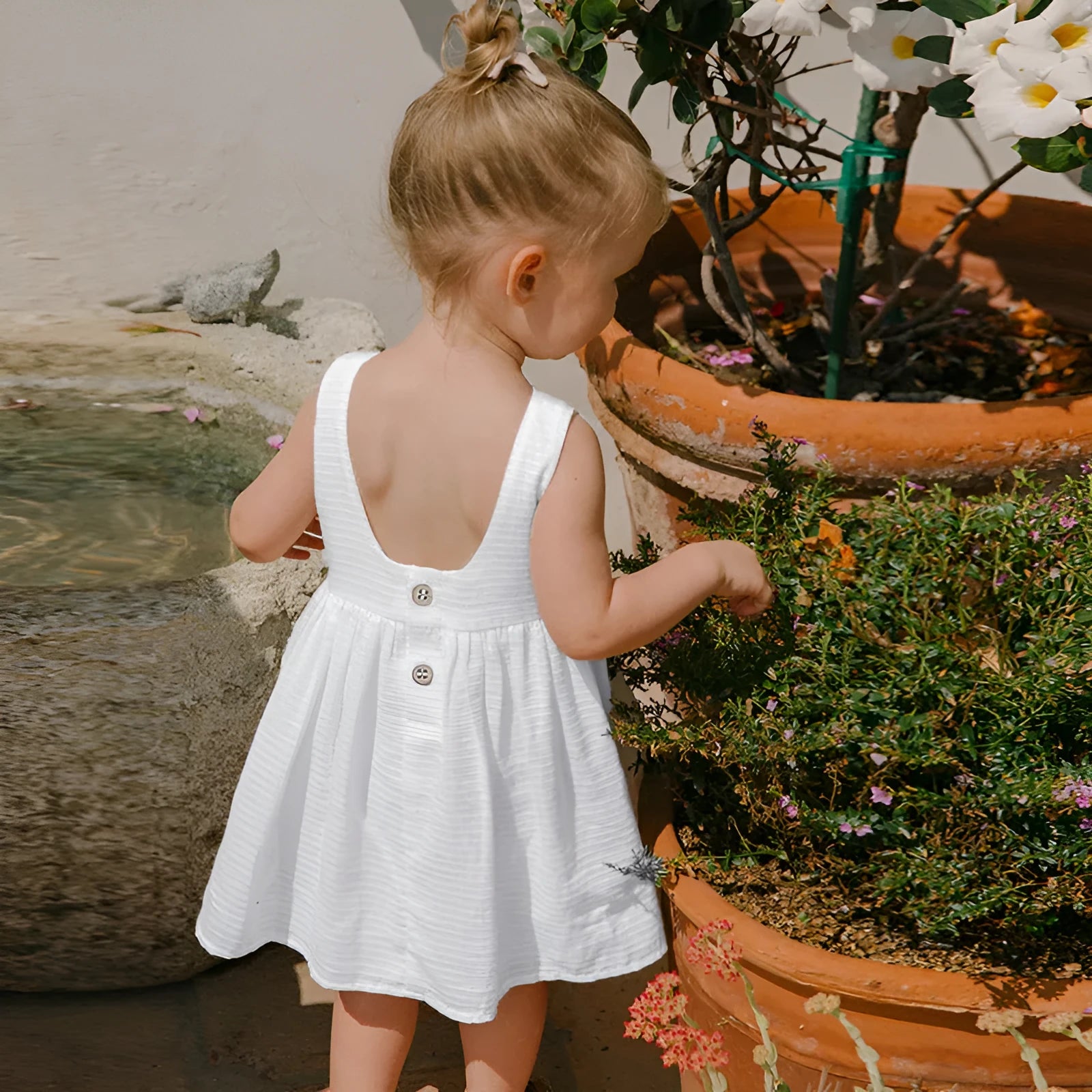 Girls cotton sleeveless dress solid colour princess style blue white 90-130cm