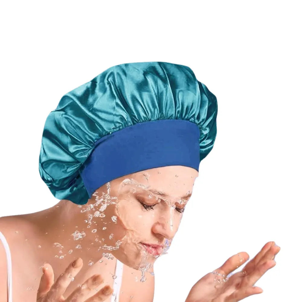 Wide-brimmed high elastic polyester headscarf for women, knitted tie-dye design, flat top crown, breathable sun protection cap