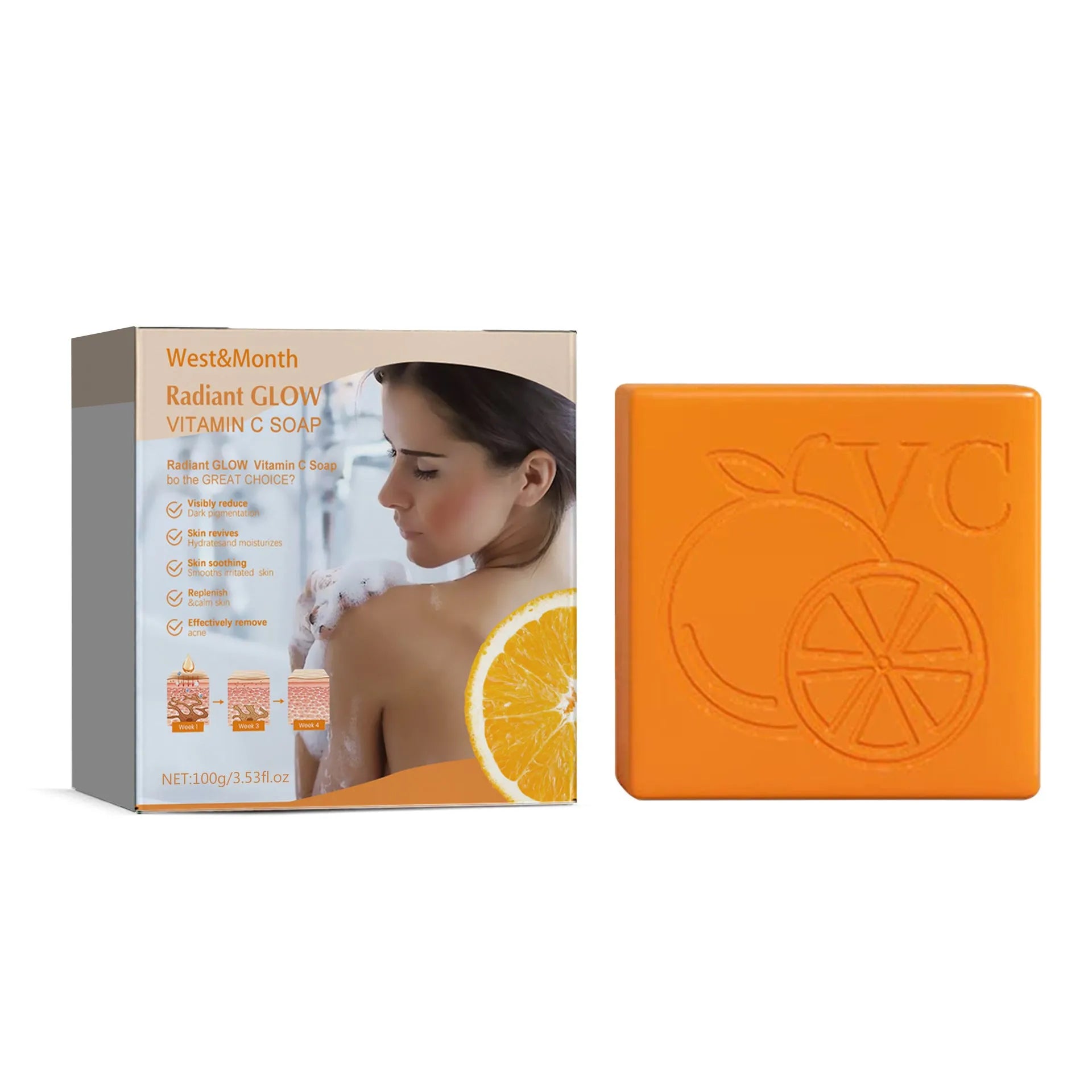 100g whitening soap bar with kojic acid and vitamin C for body cleansing.