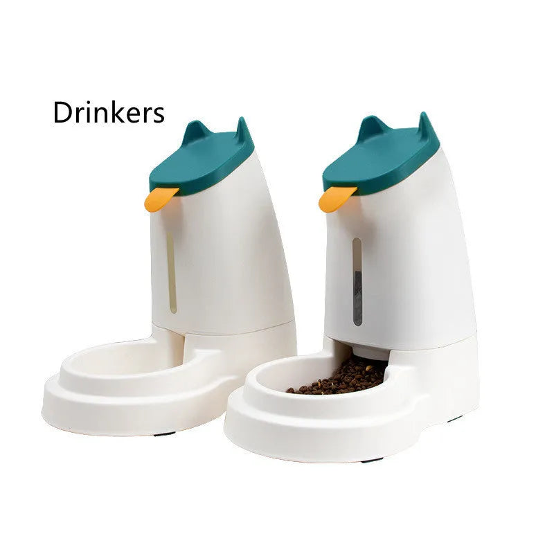 Large capacity plastic automatic pet feeder with water dispenser in grey black for cats and dogs home use