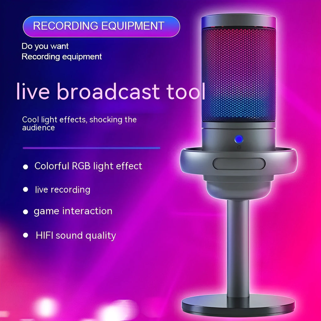 RGB condenser USB microphone for streaming in black, white or pink with 150cm cable