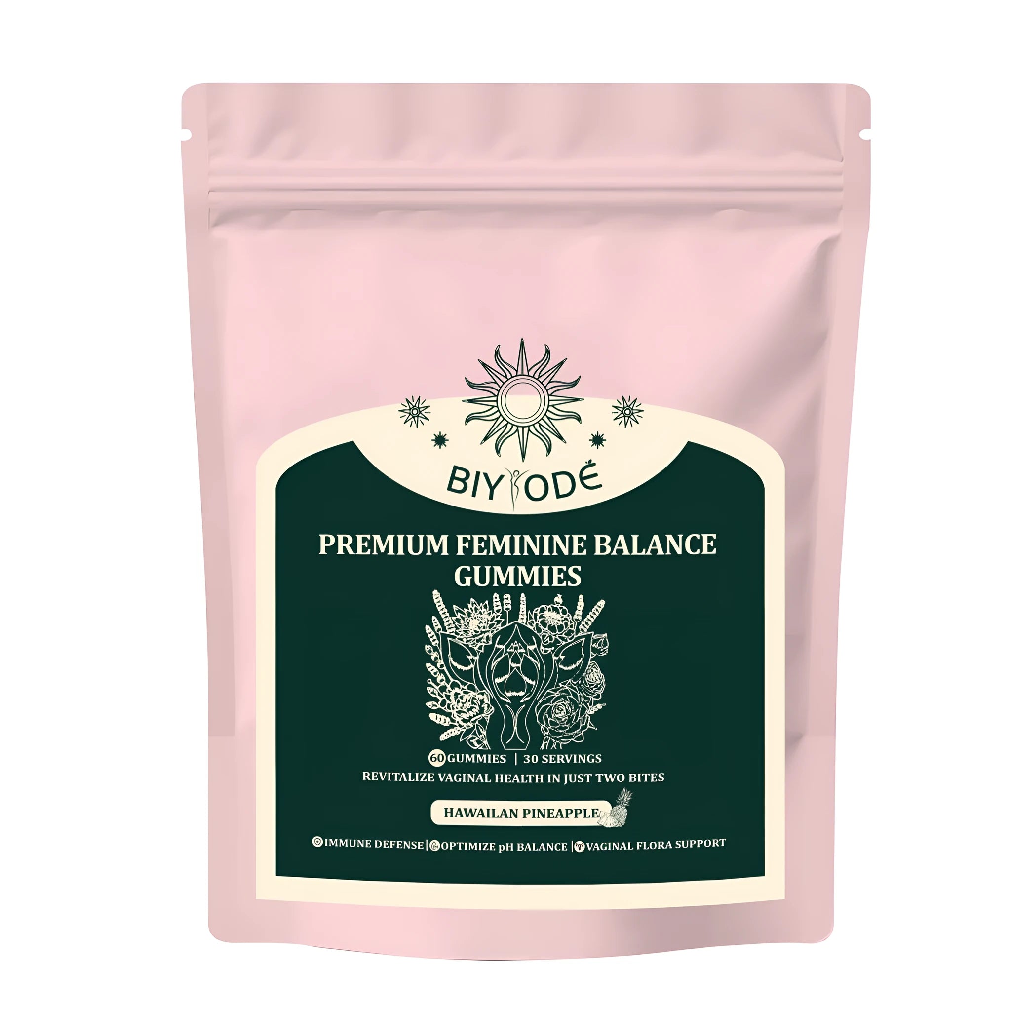 Bag of feminine balance vitamin C gummies with pineapple fruit powder for vaginal flora support