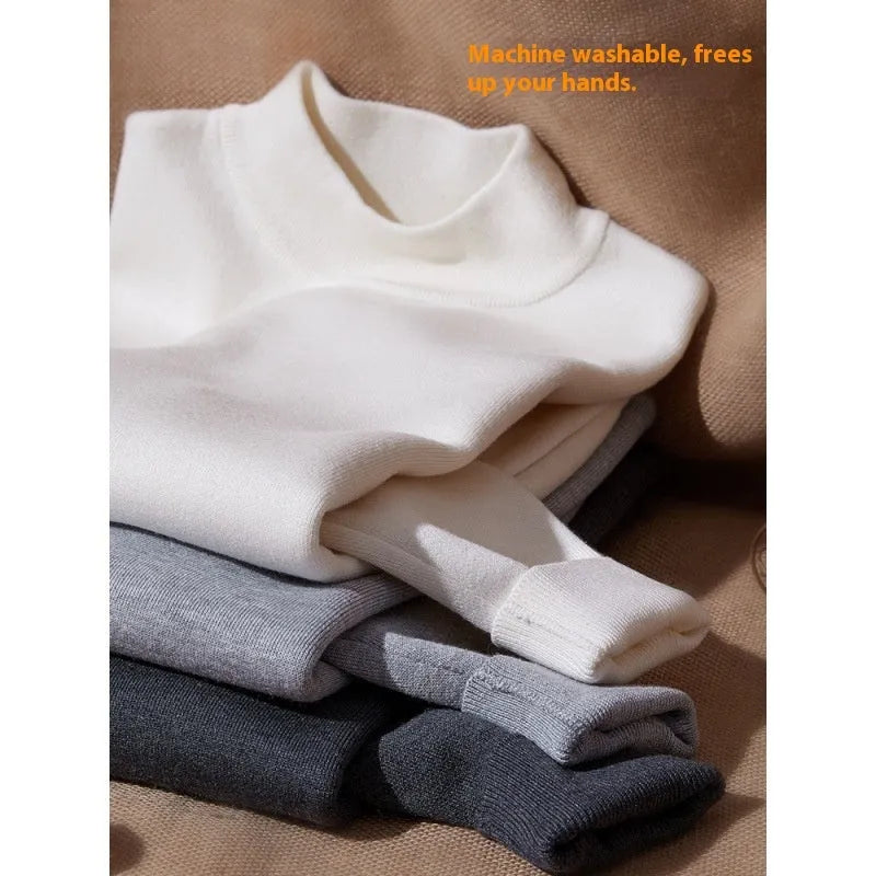 Autumn winter mock neck sweater men's undershirt loose fit Vinylon camel colour long sleeve