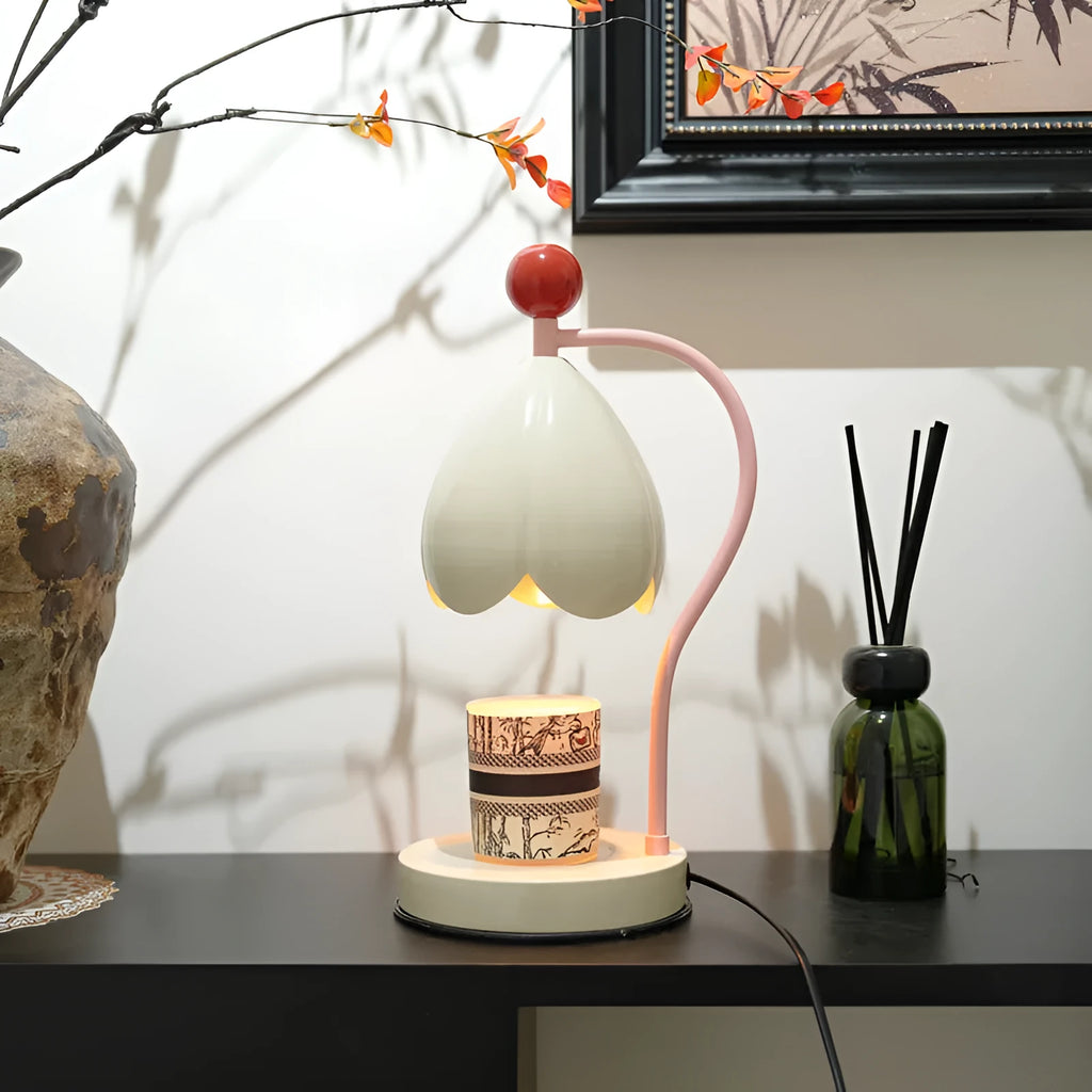 Ancient style fragrance desk lamp with metal holder in cream white or dark green colour