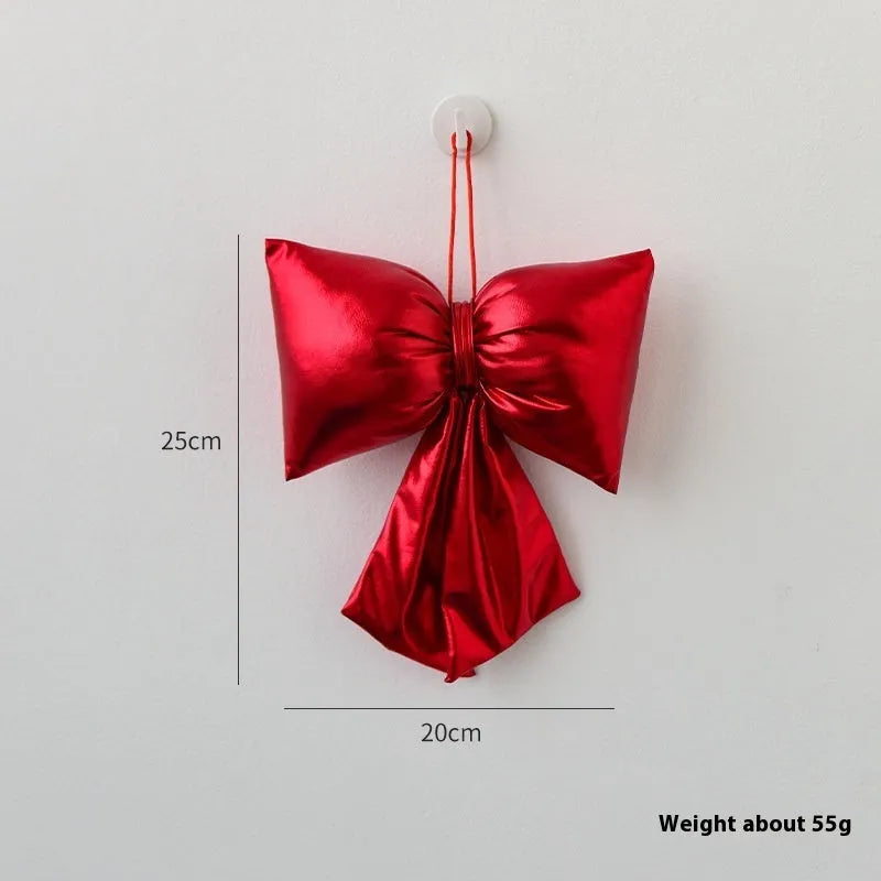 Christmas decorative bowknot in bright leather finish, red, 30cm size, hanging ornament