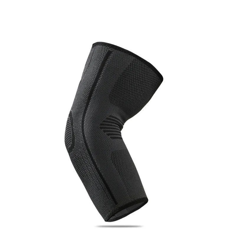 Sports elbow guard for weightlifting and basketball in black and orange colour variants on white background