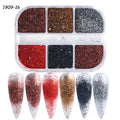 Gold and silver laser irregular nail glitter sequins in 8g box with six-grid compartments