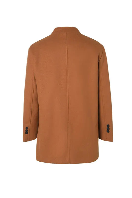 Khaki solid-colour form-fitting woolen coat for men autumn wear