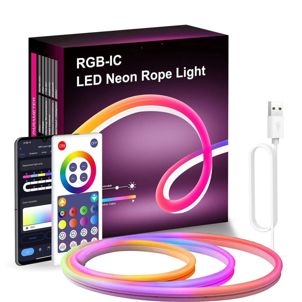 3 metre RGB neon LED strip lights with remote control for indoor lighting