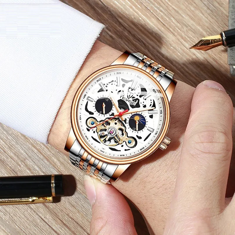 Men's mechanical tourbillon watch with luminous hands on waterproof 16.5mm case