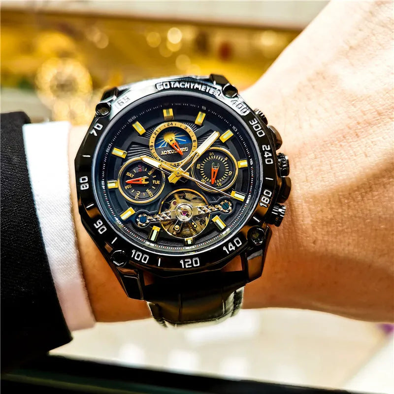 Men's automatic mechanical watch with 12mm case thickness in multiple colour configurations