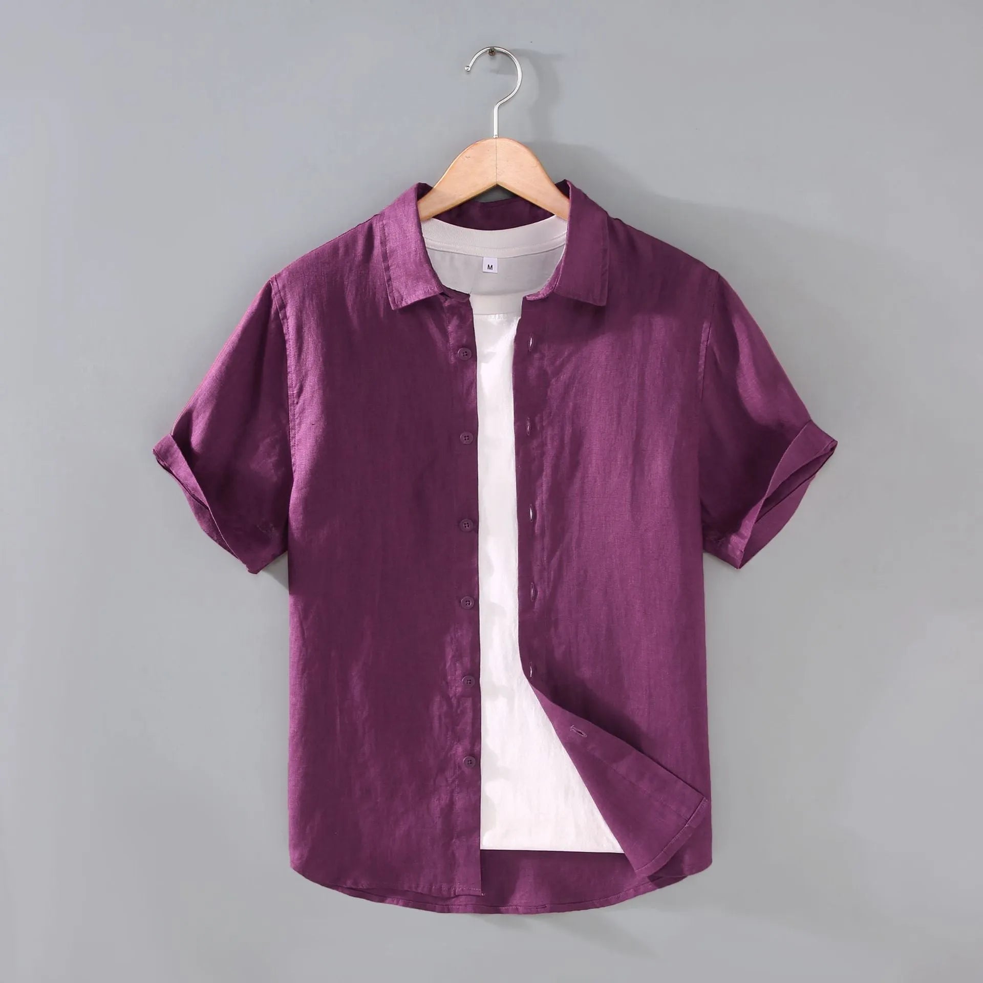Men's youth casual short-sleeved linen shirt in seven colours, regular fit cardigan style, sizes M-XXXL