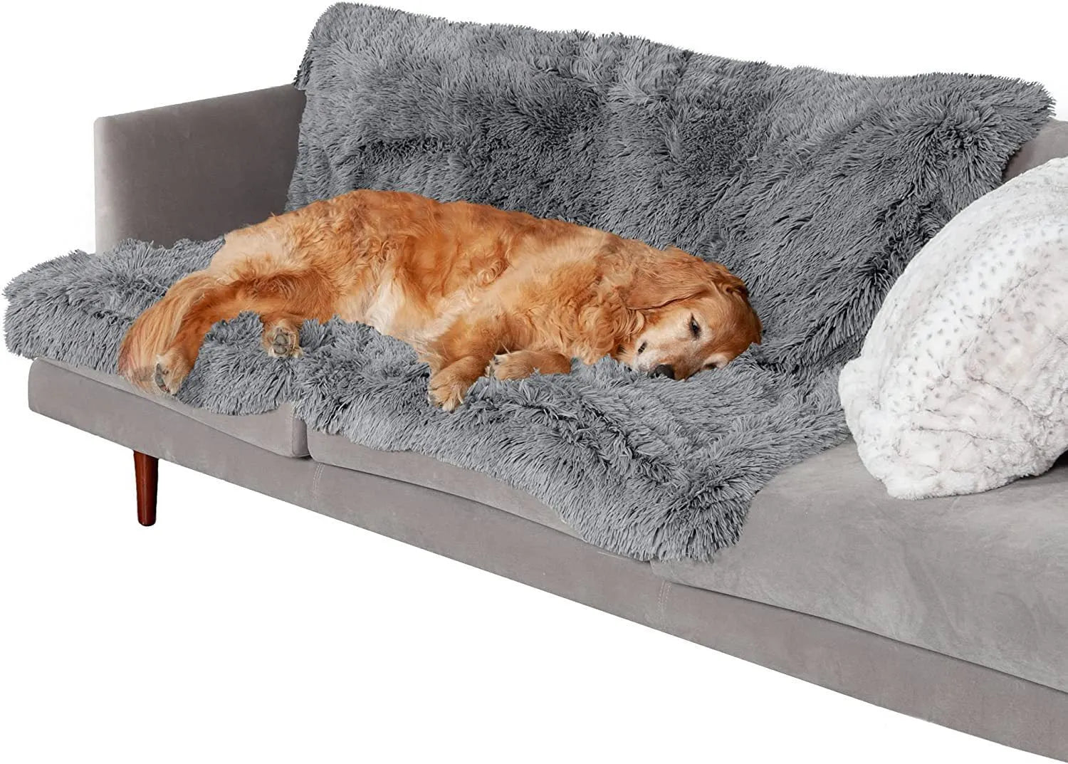 Plush waterproof dog cushion in dark grey showing double layer thickening construction
