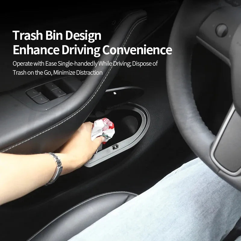 Black ABS plastic car door trash cans for Tesla Model Y front door pockets
