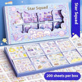 Children's themed sticker collection box with five printed adhesive designs