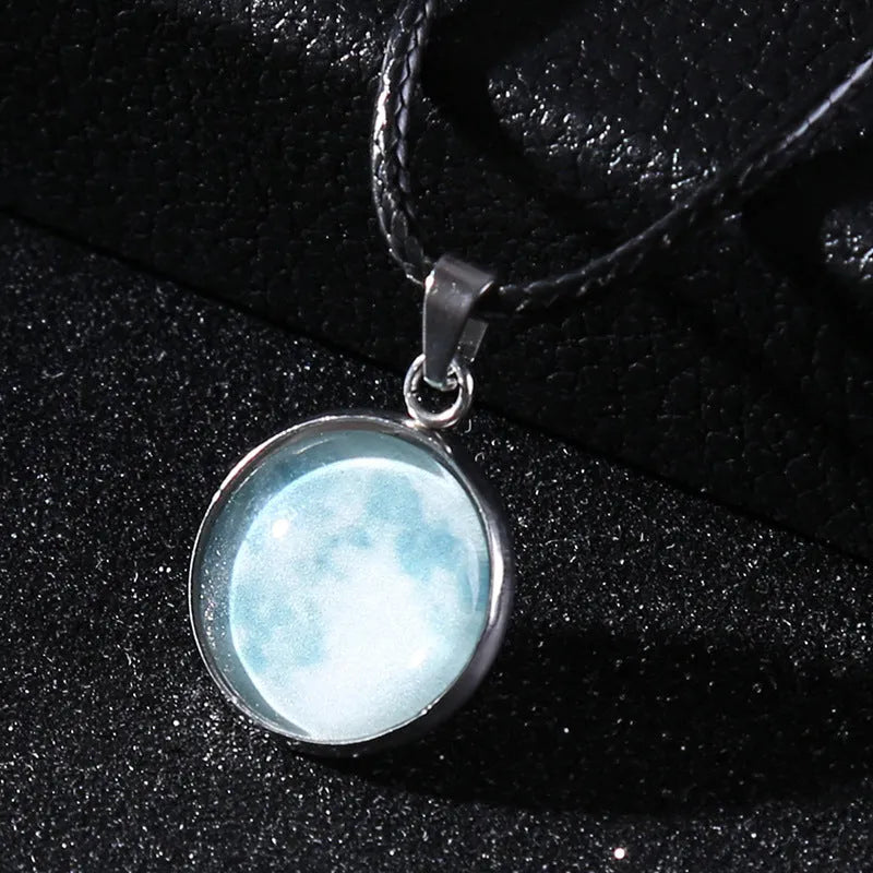 Luminous alloy pendant necklace with glass and coloured glaze Christmas moon night sky constellation design