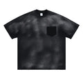 Men's black cotton t-shirt with printed lettering and drop-shoulder sleeves