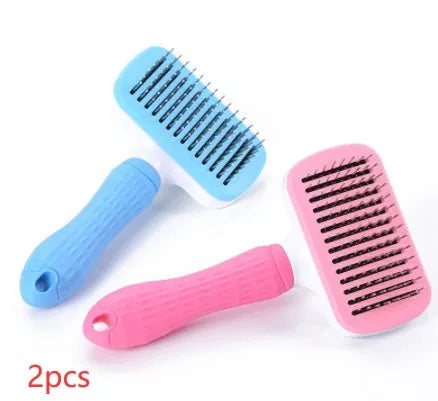 Pet self-cleaning comb with thick steel needles, blue handle, 18.5cm length, for dogs and cats