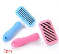 Pet self-cleaning comb with thick steel needles, blue handle, 18.5cm length, for dogs and cats