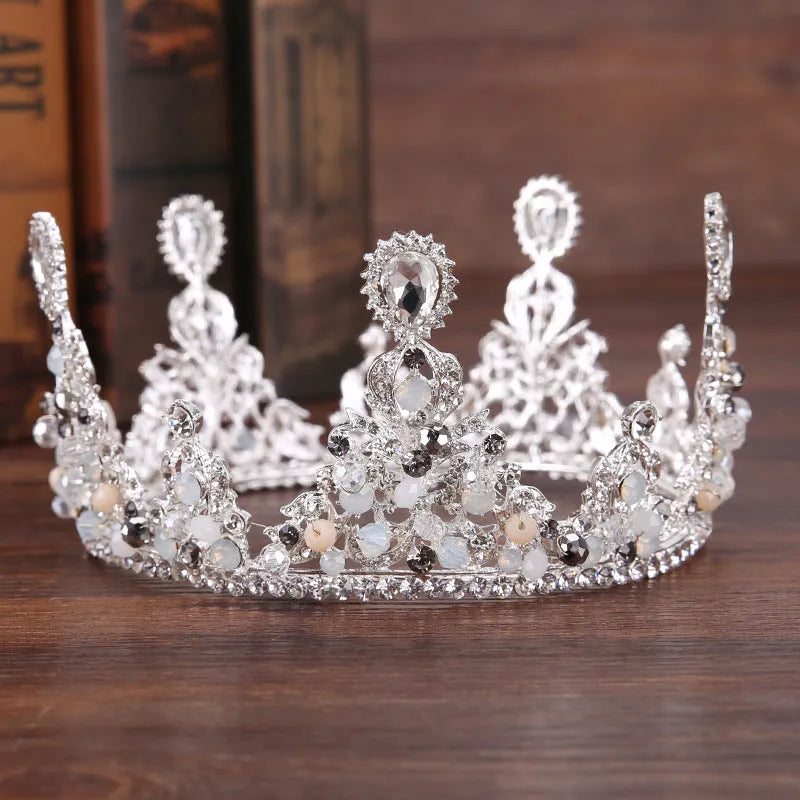 Gold rhinestone alloy headband with Korean-style flower design for wedding bridal hair