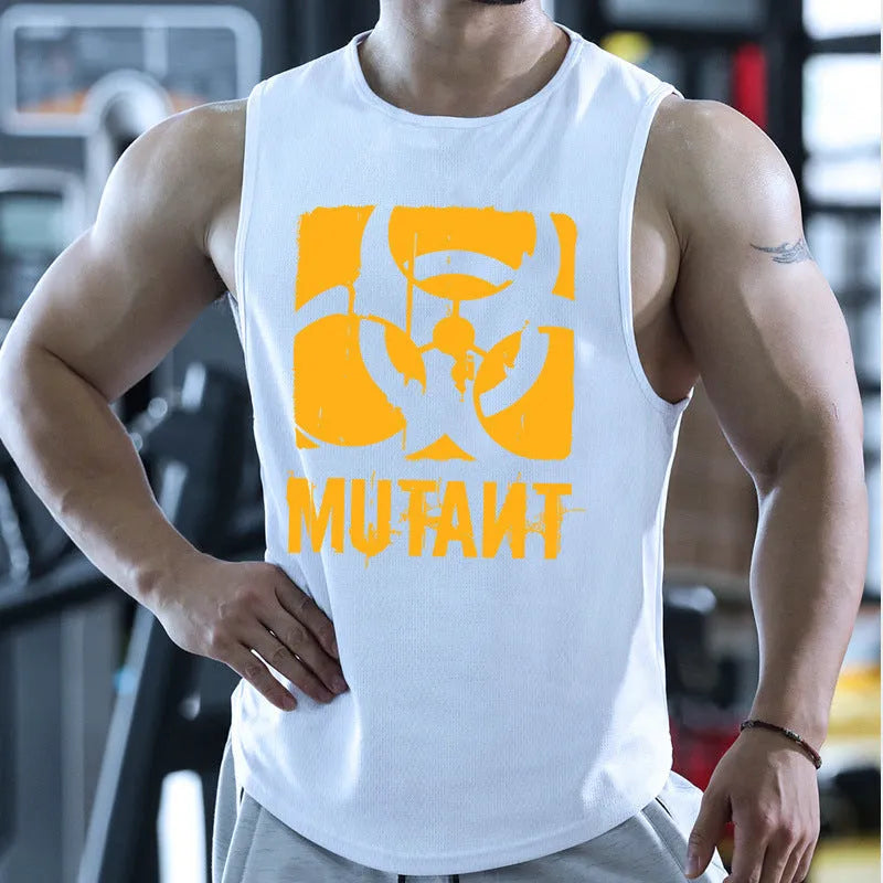 Man's loose-fit sleeveless training waistcoat in a colour variant, shown on a size mannequin.